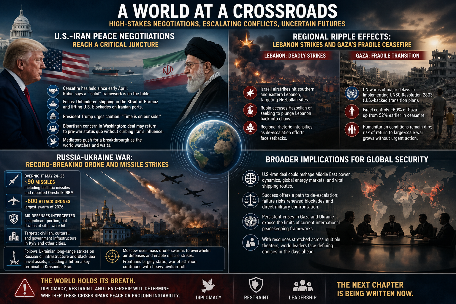 US-Iran peace deal, Russia-Ukraine war, Middle East conflict, Marco Rubio, Gaza transition plan, Lebanon strikes, global war news, global security